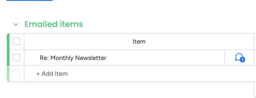 Screenshot of email task added to monday.com board