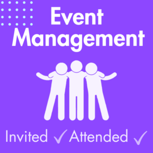 Event management logo and people icon with invited and attended text