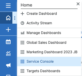 Screenshot of adding service console to sugar dashboard