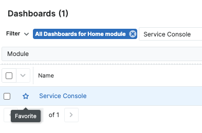 Favouriting Service Console to add to dashboard screenshot