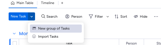 Screenshot of creating a new group of tasks on monday.com 