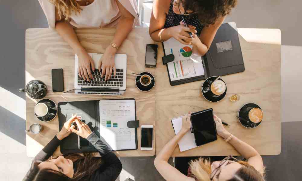 Marketing team working at a desk