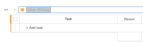 monday.com creating new group and selecting the name to edit
