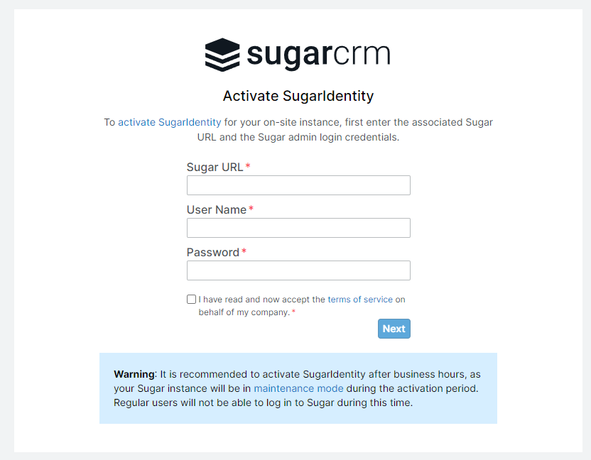 setting up SugarIdentity