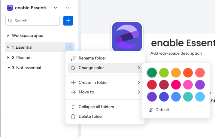 screenshot of choosing colours for your folders on monday.com