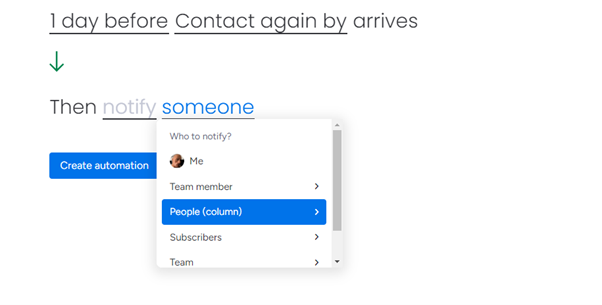 Defining who should be contacted automatically