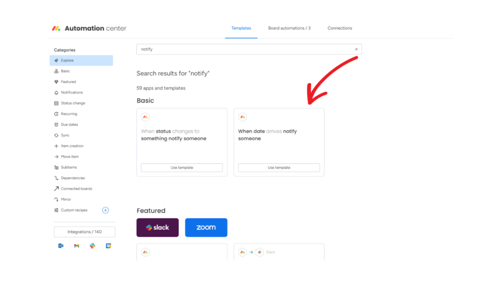 Selecting the notify automation