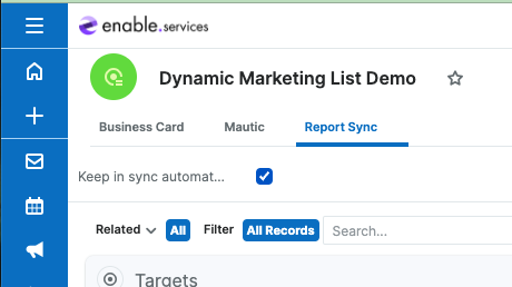 screenshot of checkbox to automatically sync the dynamic target list with reports once a day