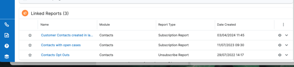 Screenshot of demo showing multiple reports programmed into the dynamic target list