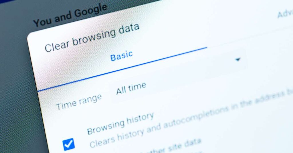 Clear browsing data pop-up on chrome