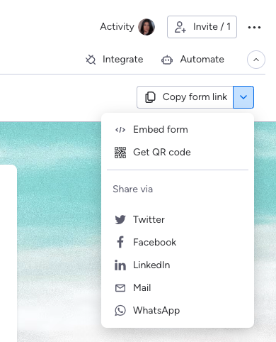 screenshot click arrow to share form