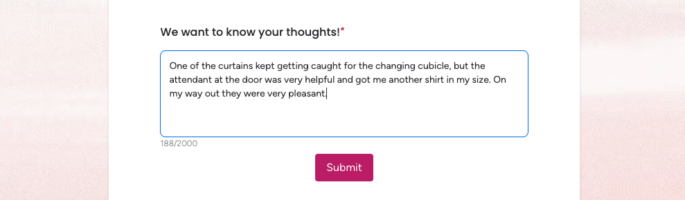 screenshot of customer feedback demo in long text feature