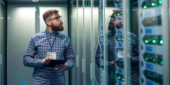 Man walking in server room