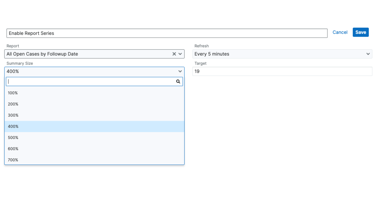 Screenshot showing the set-up of the Report Totals Dashlet add-on