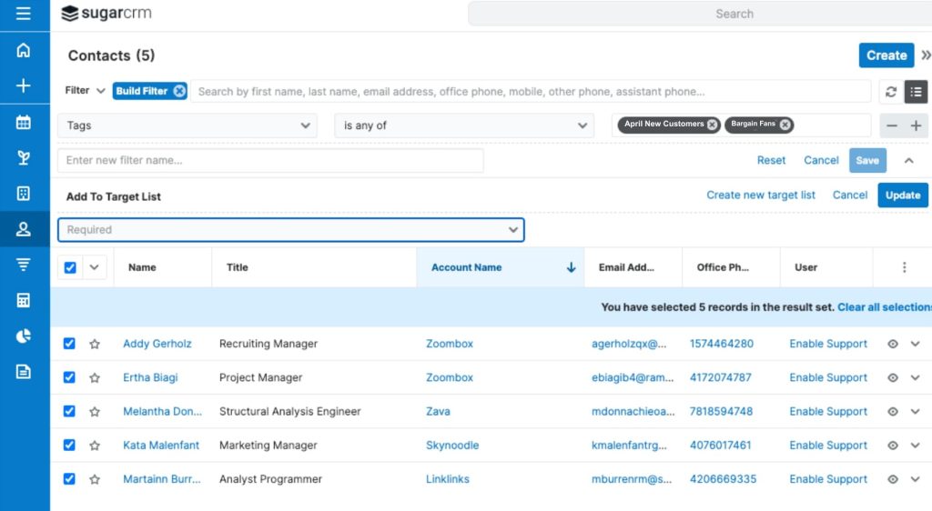 Find Target list Screenshot