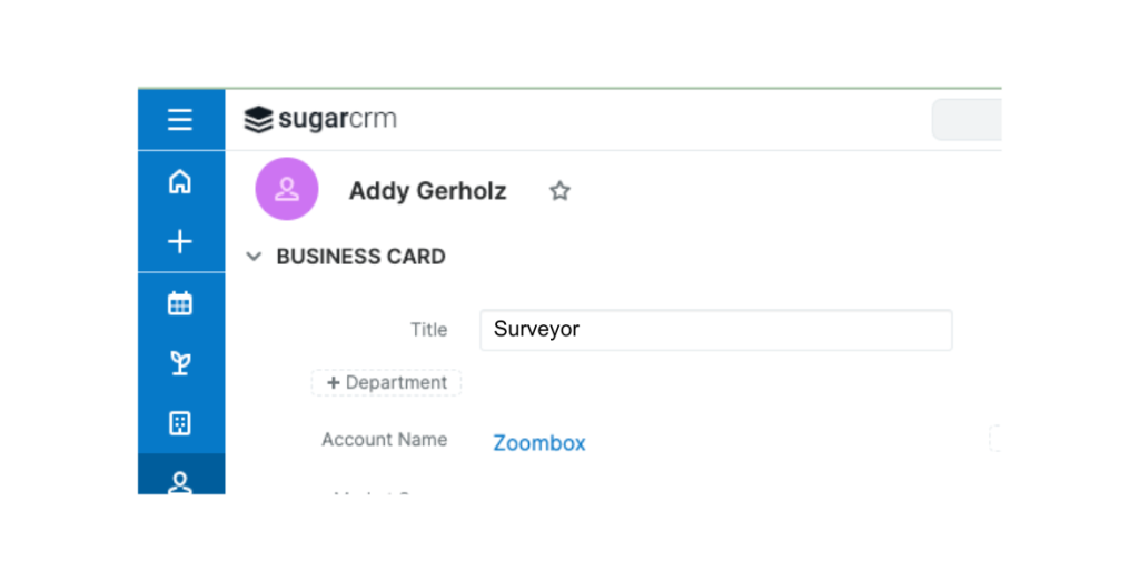 Screenshot of creating a title in SugarCRM