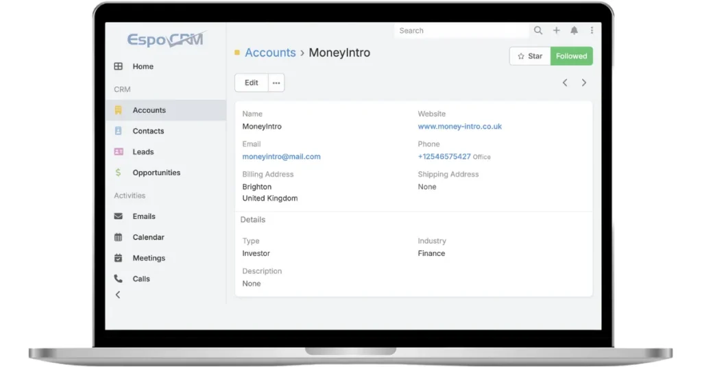 Laptop showing Espocrm