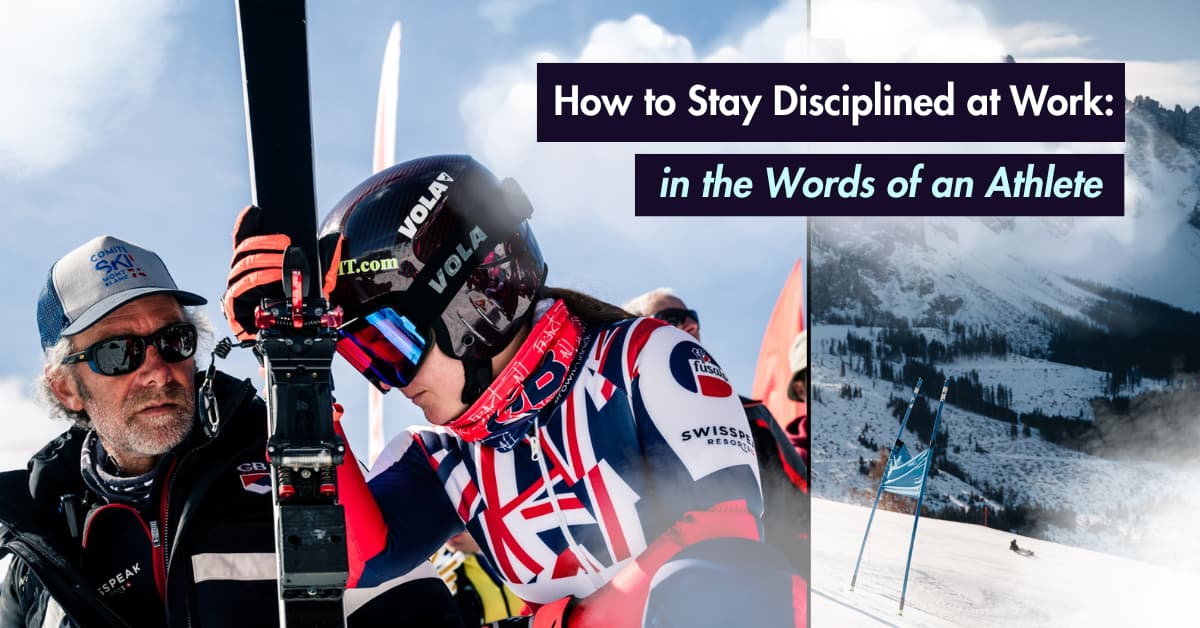 Cover photo of Jasmin Taylor, skiing champion with her helmet and skiis, and photo of a skii slope