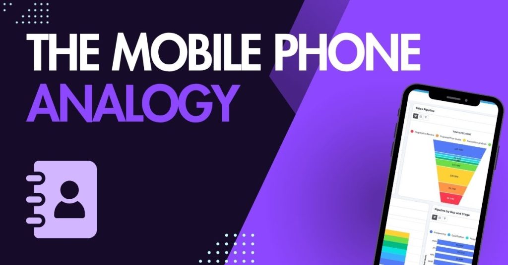 The mobile phone analogy text to a mobile phone graphic and a phonebook icon