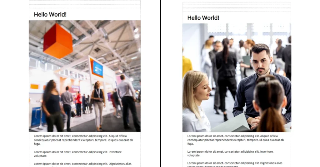 Image showing two screenshots of different main email images being used in a Mautic email