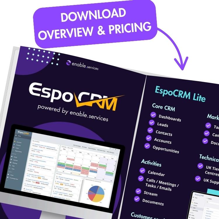 Espocrm OVERVIEW graphic with pricing download
