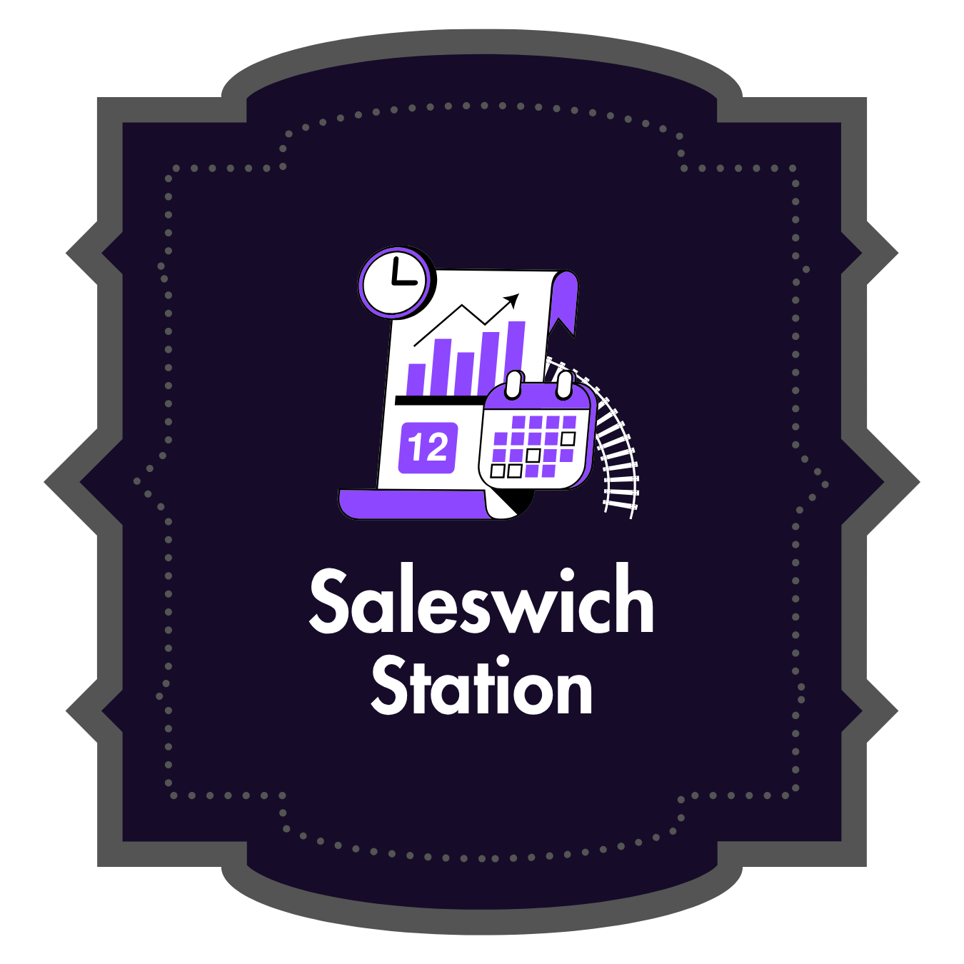 Image of a train station plaque, with the words Saleswich Station written under a graphic of a yearly report