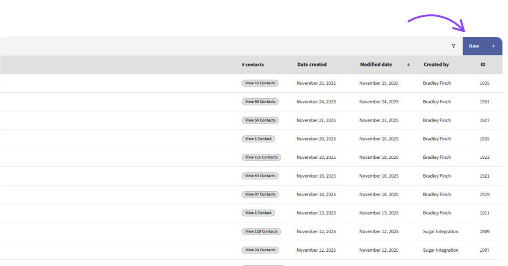Screenshot on the segment page with an arrow pointing to the create button for segments
