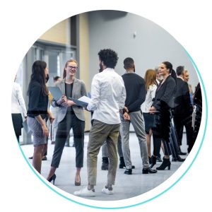 people at event talking