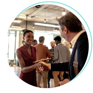 man and woman shaking hands