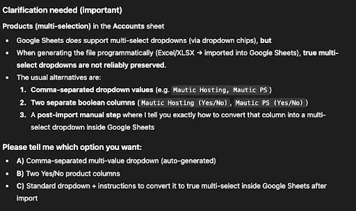 ChatGPT clarification Response