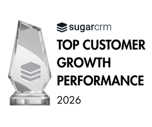 trophy with sugarcrm logo next to title that says top customer growth performance 2026