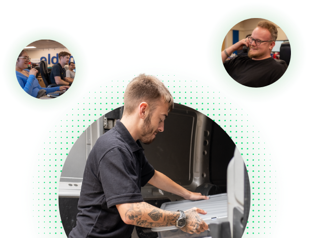 graphic showing images of people working on computers and PCs