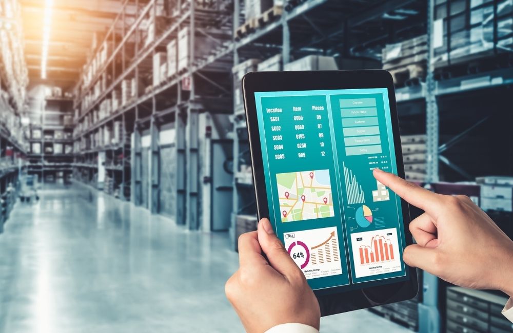 Tablet with an ERP on it in a warehouse