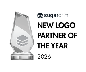 trophy with sugarcrm logo next to title that says new logo partner of the year2026