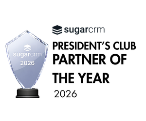 trophy with sugarcrm next to title that says president's club partner of the year 2026