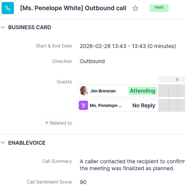 screenshot of the call record