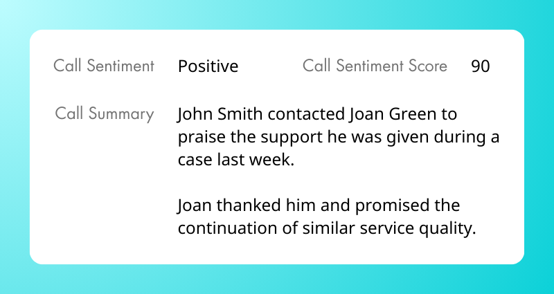 screenshot of VoIP AI call summaries and call sentiment
