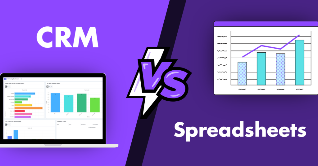 graphic showing CRM vs Spreadsheets imaging
