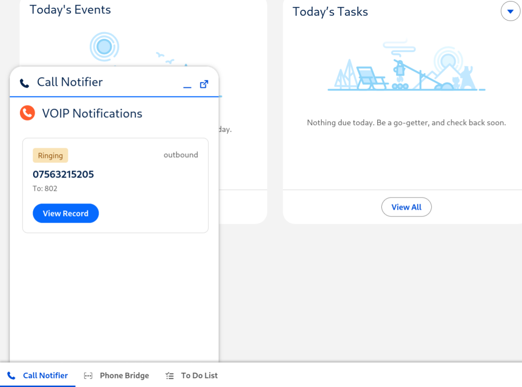 screenshot of the Salesforce call notifier