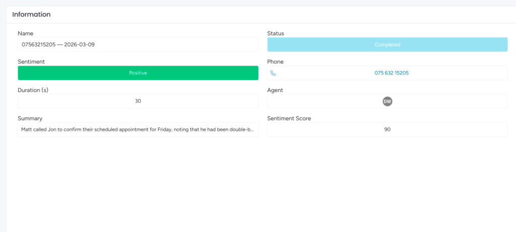 screenshot of call sentiment in monday.com