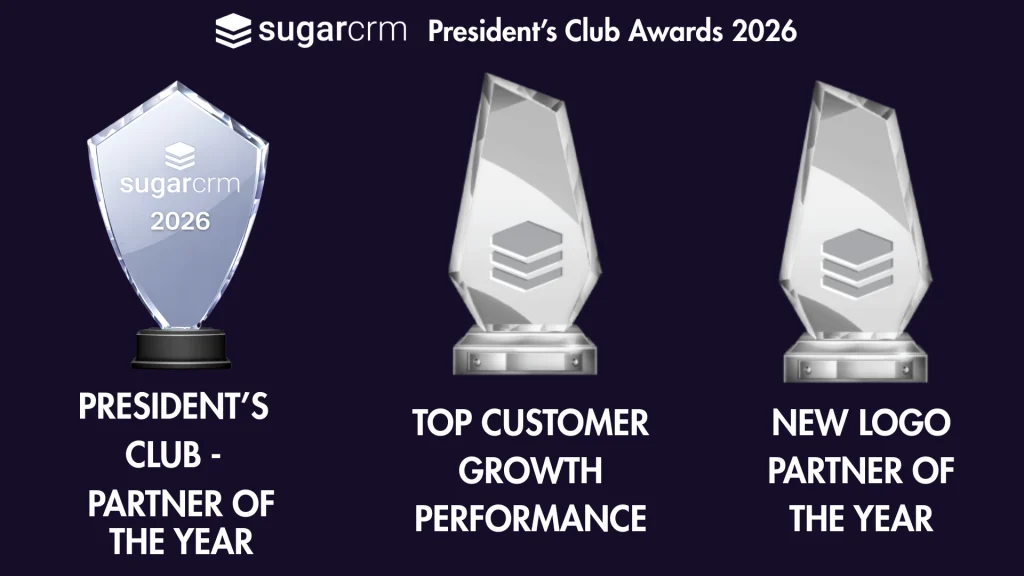 graphic showing all three awards which enbale.services won at the 2026 president's club awards