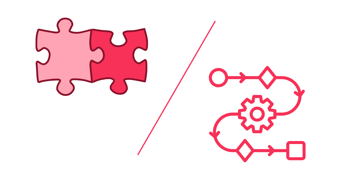 Graphic showing puzzle pieces together and a line of circles joine together