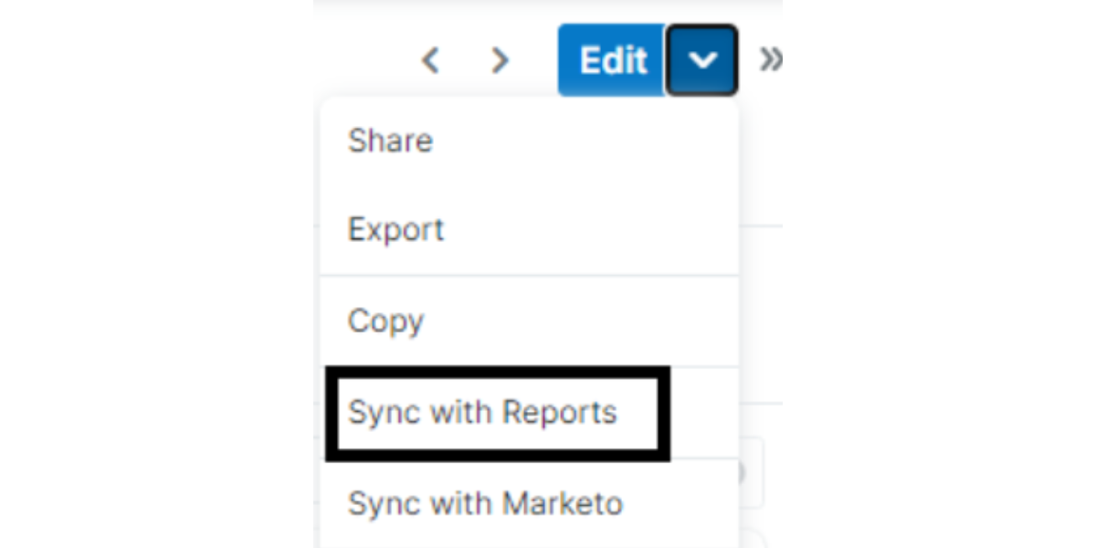 Screenshot showing sync with reports feature in sugarcrm