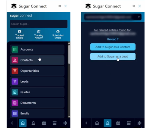 screenshot of adding a new lead or contact in sugar connect