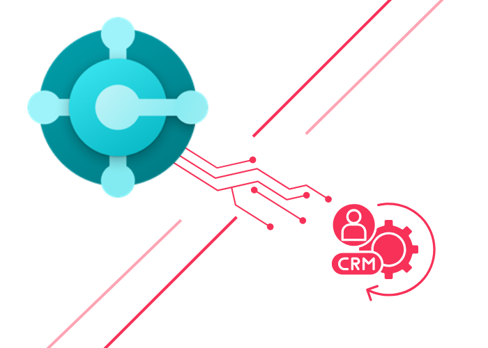 Graphic showing business central logo and crm graphic