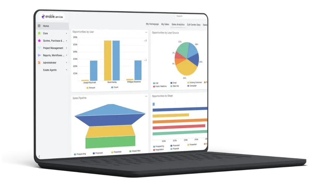 espocrm dashboard on laptop