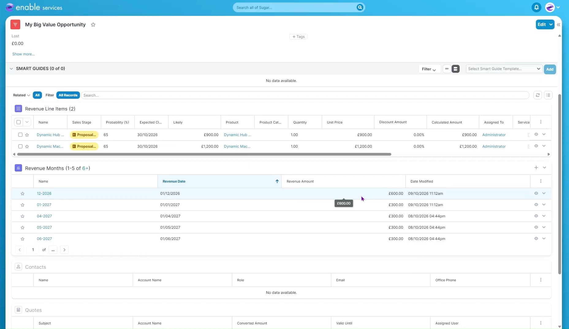 revenue months screenshot sugarcrm add on